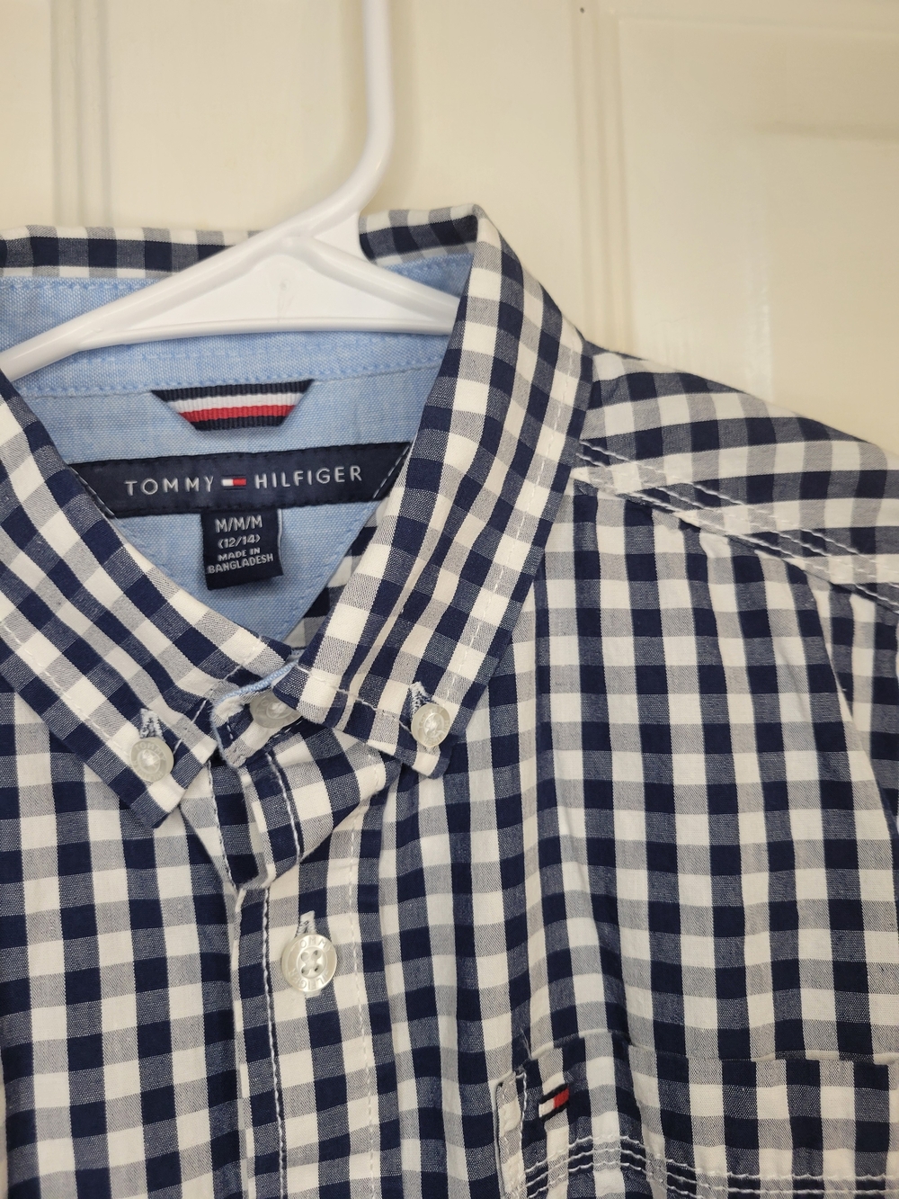 Tommy Hilfiger Boys Medium Navy & White Gingham Button-Down Shirt - Picture 2 of 6